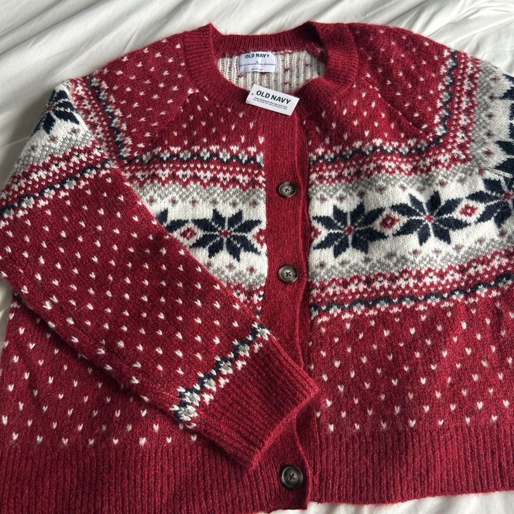 Old Navy Women's Red and White Cardigan